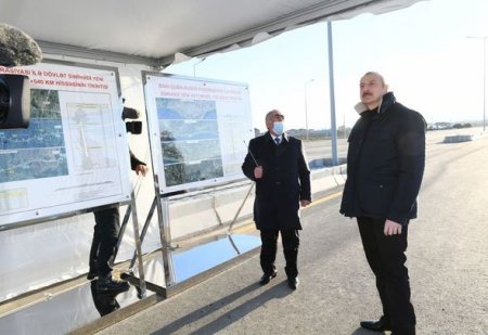 Prezident beynəlxalq nəqliyyat dəhlizinin tərkib hissəsi olan yeni yolun açılışında - FOTO