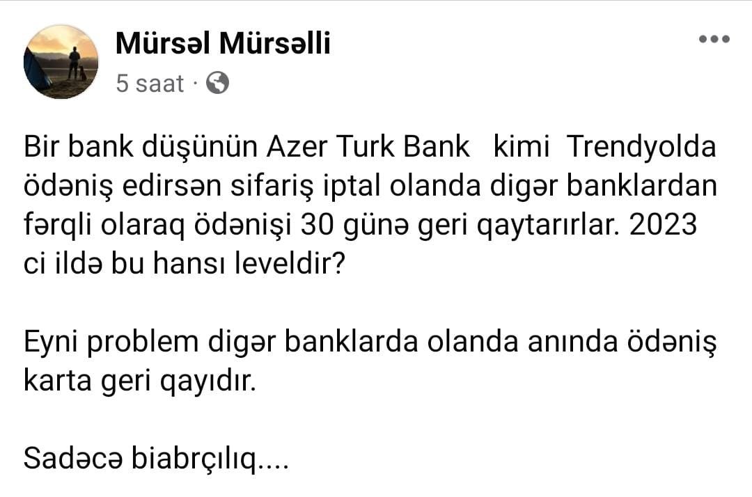 “Azər Türk Bank” müştərisini peşman etdi... - AXI NİYƏ?