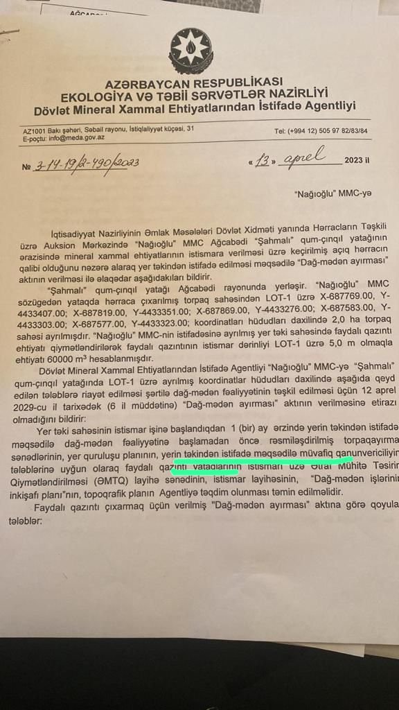 "Nağıoğlu” MMC qanunsuz qum-çınqıl hasil edir? – Sahibkardan hərracda qalib olan şirkətə ittiham /FOTOLAR